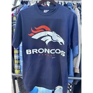 Denver Broncos T-shirt L Men's Blue Tee w/Team Logo Horse Head Single Stitch USA